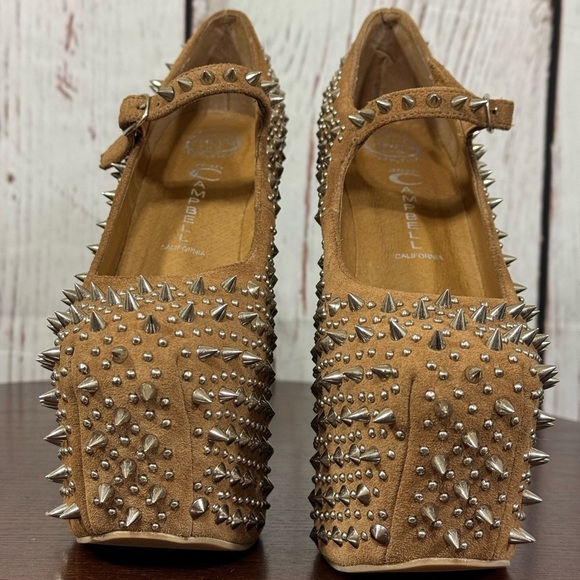JEFFREY CAMPBELL NIGHT WALK PRICKLY Studded Tan Suede heelless Platforms 6 New - Picture 12 of 17